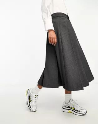 Mango Capsule tailored pleated skirt in grey | ASOS (Global)