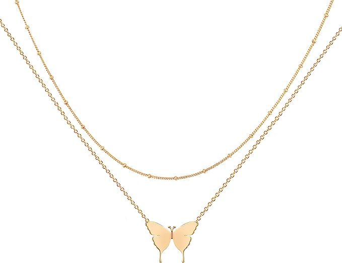 MEVECCO Layered Heart Necklace Pendant Handmade 18k Gold Plated Dainty Gold Choker Arrow Bar Laye... | Amazon (US)