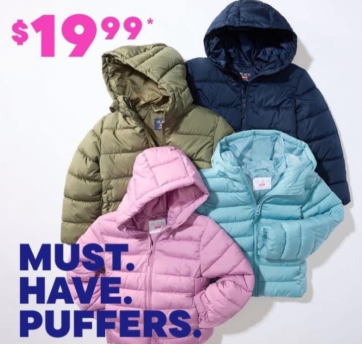 The Children’s Place has their Puffer Palooza happening today, where you can get Puffer Jackets for kids for only $19.99! These were a go to for my kids when they were younger - this excellent jacket comes in tons of colors, and is available in sizes 4-18! They ship FREE also 🎉

#LTKSeasonal #LTKSaleAlert #LTKKids