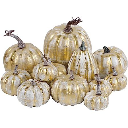 Amazon.com: Artmag 16 Pcs Assorted Fall Artificial Pumpkins Harvest White Faux Pumpkins and Gold ... | Amazon (US)