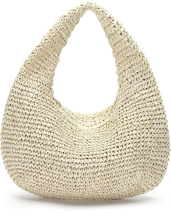 Herald Crescent Straw Handmade Shoulder Handbag for Women, Summer Beach Hobo Raffia Woven Underar... | Amazon (US)