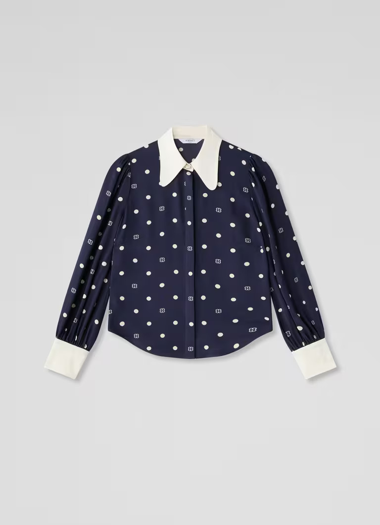Sonya Navy Cuff Logo Spot Blouse | L.K. Bennett (UK)