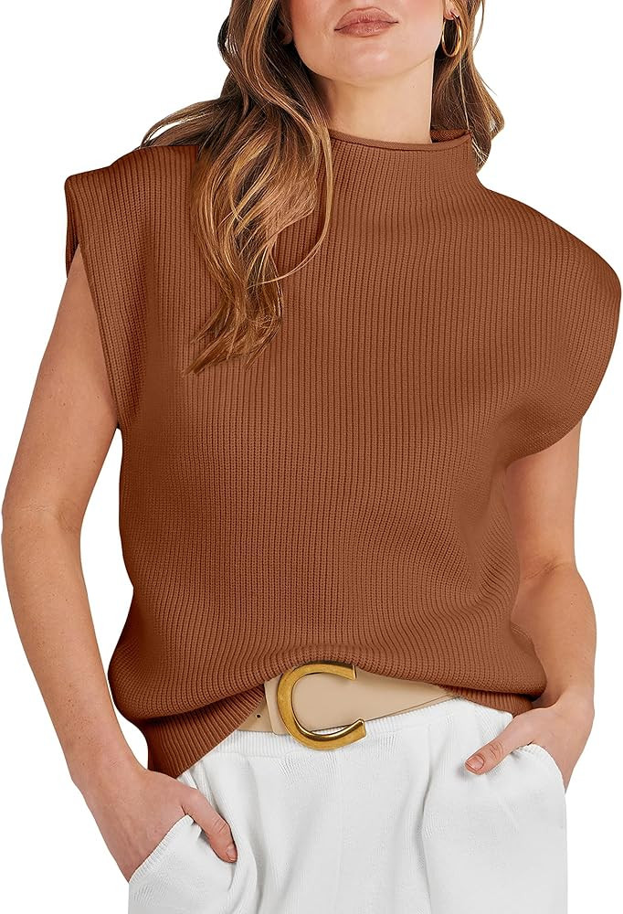 ANRABESS Women's Mock Neck Sleeveless Sweater Vest Casual Cap Sleeve Knit Pullover Tank Tops 2026... | Amazon (US)