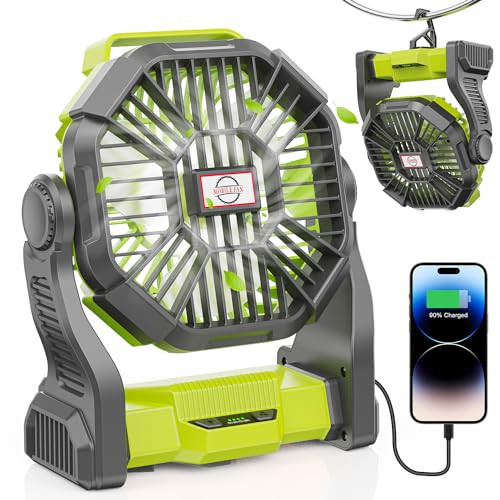 DOWILLDO 10400mAh Portable Battery Powered Camping Fan - with LED Light, Quiet Battery Operated, Camping Gear for Travel, Tent, Beach, Car or Hurricane Power Outages, Green | Amazon (US)