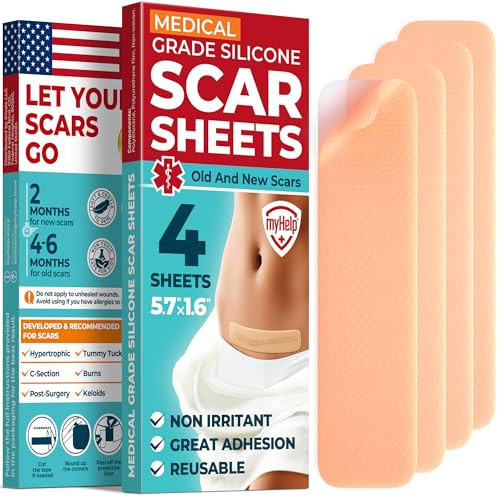 Medical Grade Silicone Scar Sheets - 4pk (5.7”x1.6”) - Visible Difference on Surgical & Keloid Scars - Reusable C-Section Scar Silicone Strips - Easy to Use Silicone Sheets for Scars | Amazon (US)
