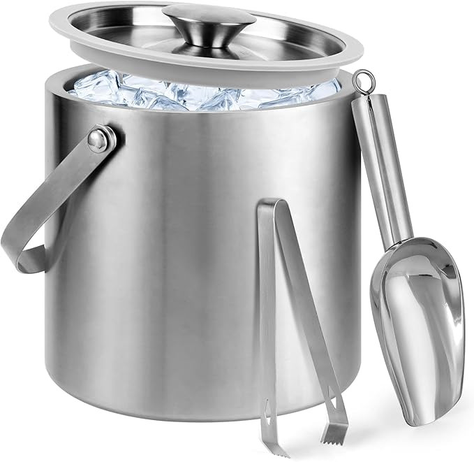 Ice Granule Bucket 3L Double Wall Ice Bucket with Lid,Scoop,Tongs- Inner Layer 304 Stainless Stee... | Amazon (US)