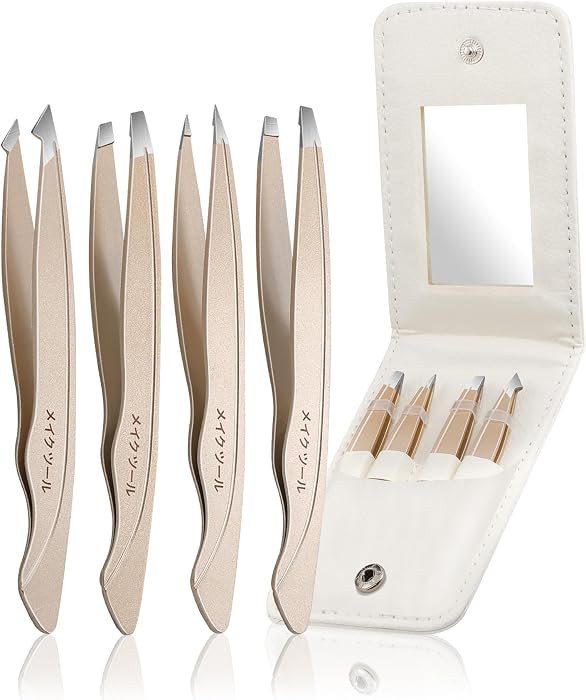 Tweezers Set for Women Facial Hair: Stocking Stuffers 4Pcs Stainless Steel Eyebrow Tweezer Set wi... | Amazon (US)