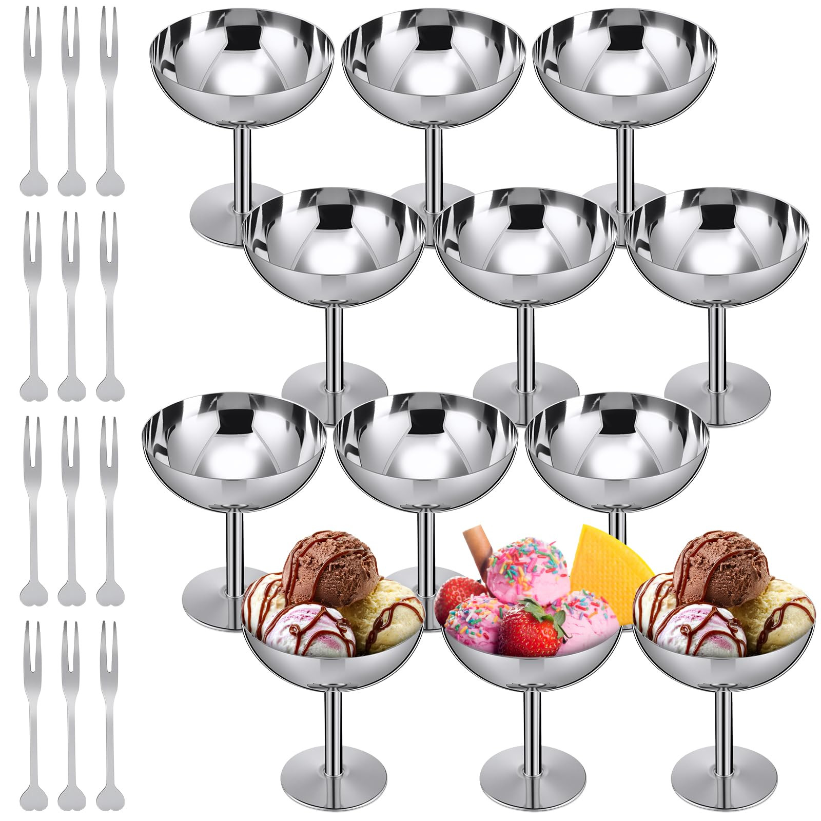 Reallnaive 12 juegos de tazas de helado de acero inoxidable a granel cuencos de postre plateados ... | Amazon (US)