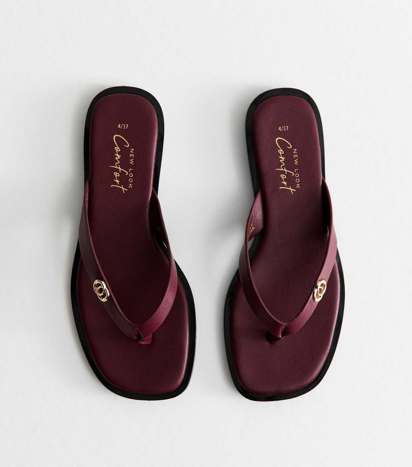 Dark Burgundy Faux Leather Ring Detail Toe Strap Sandals | New Look | New Look (UK)
