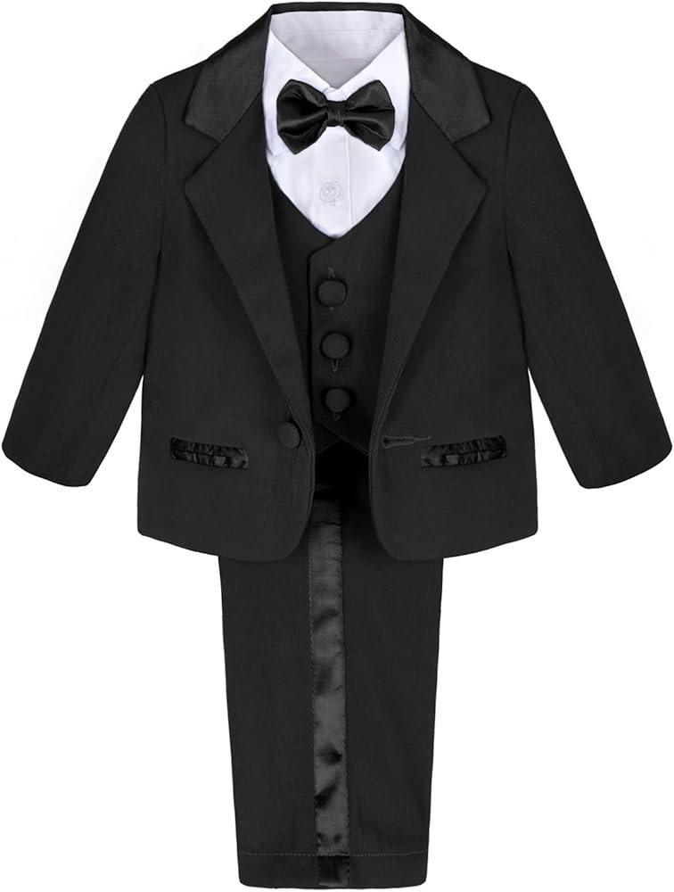 A&J DESIGN Baby Tuxedo 5-Piece Set Jacket & Shirt & Vest & Pants & Bowtie 6 Months - 3T | Amazon (US)