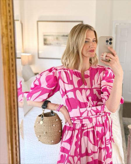 How fun is this pink puff sleeve midi dress from Oliphant - linked similar option!

#LTKstyletip
