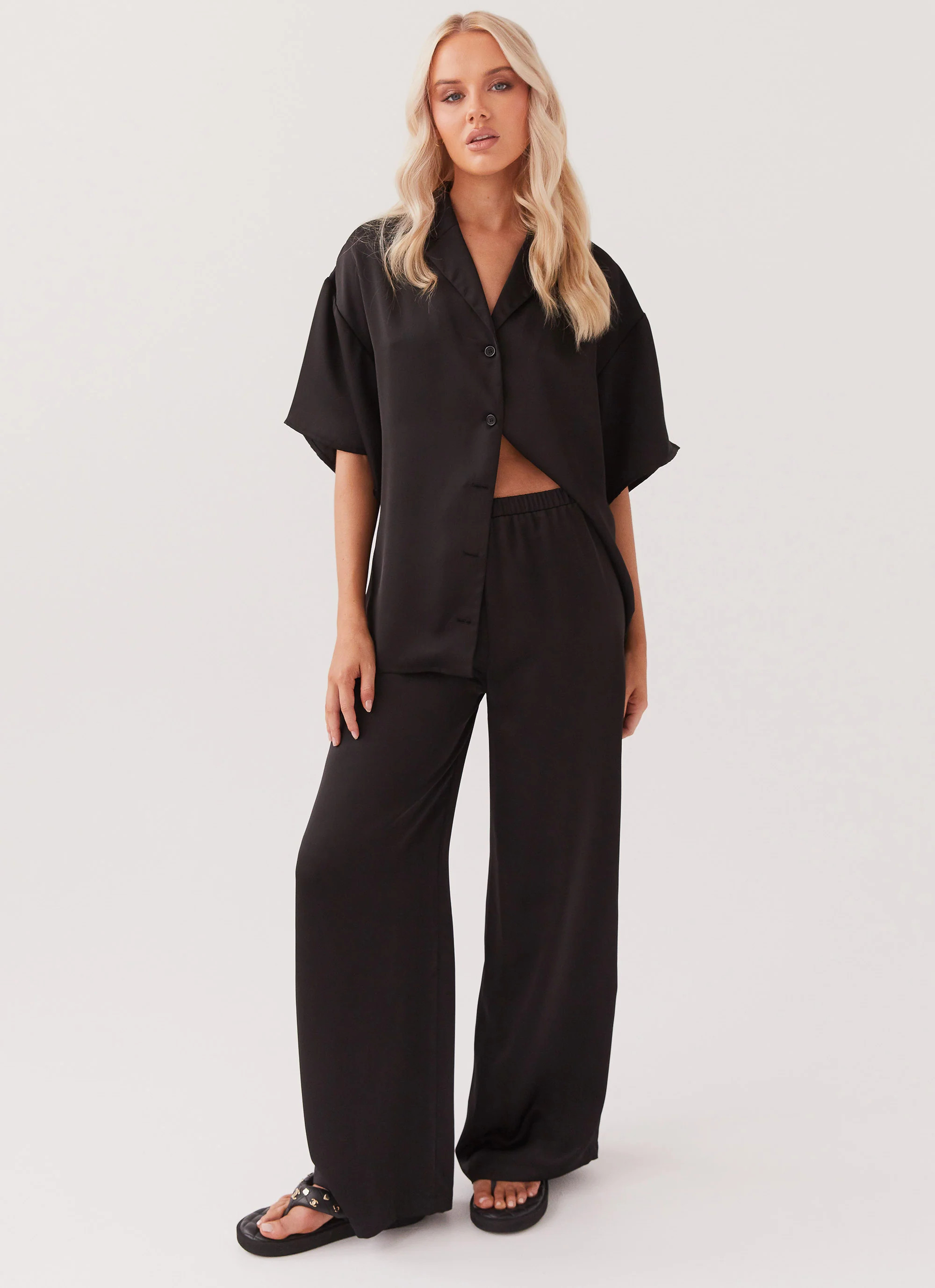 Palm Cove Satin Pants - Black | Peppermayo (Global)