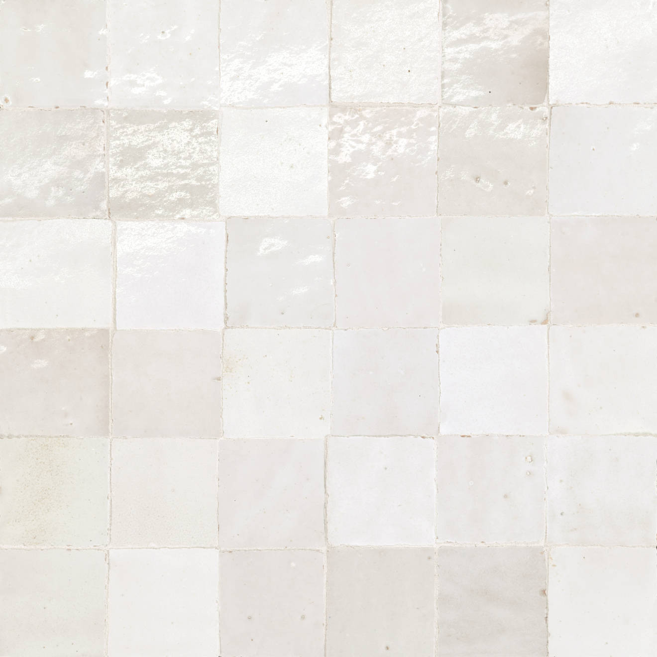 Zagora 2" x 2" Glossy Zellige Mosaic Tile in Blanc | Bedrosians Tile and Stone