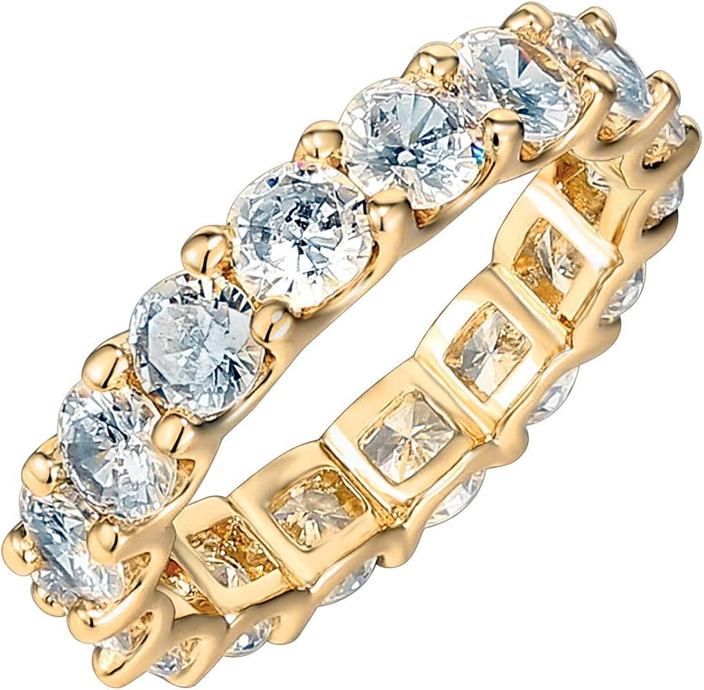 PAVOI 14K Gold Plated Rings Cubic Zirconia Love Ring | 4mm Stackable Rings for Women | Gold Rings... | Amazon (CA)