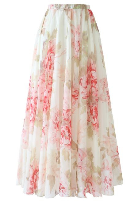 Brilliant Floral Watercolor Maxi Skirt | Chicwish
