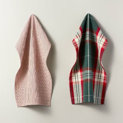 2ct Holiday Plaid &#38; Ticking Stripe Kitchen Towel Set Green/Red/Cream - Hearth &#38; Hand&#848... | Target