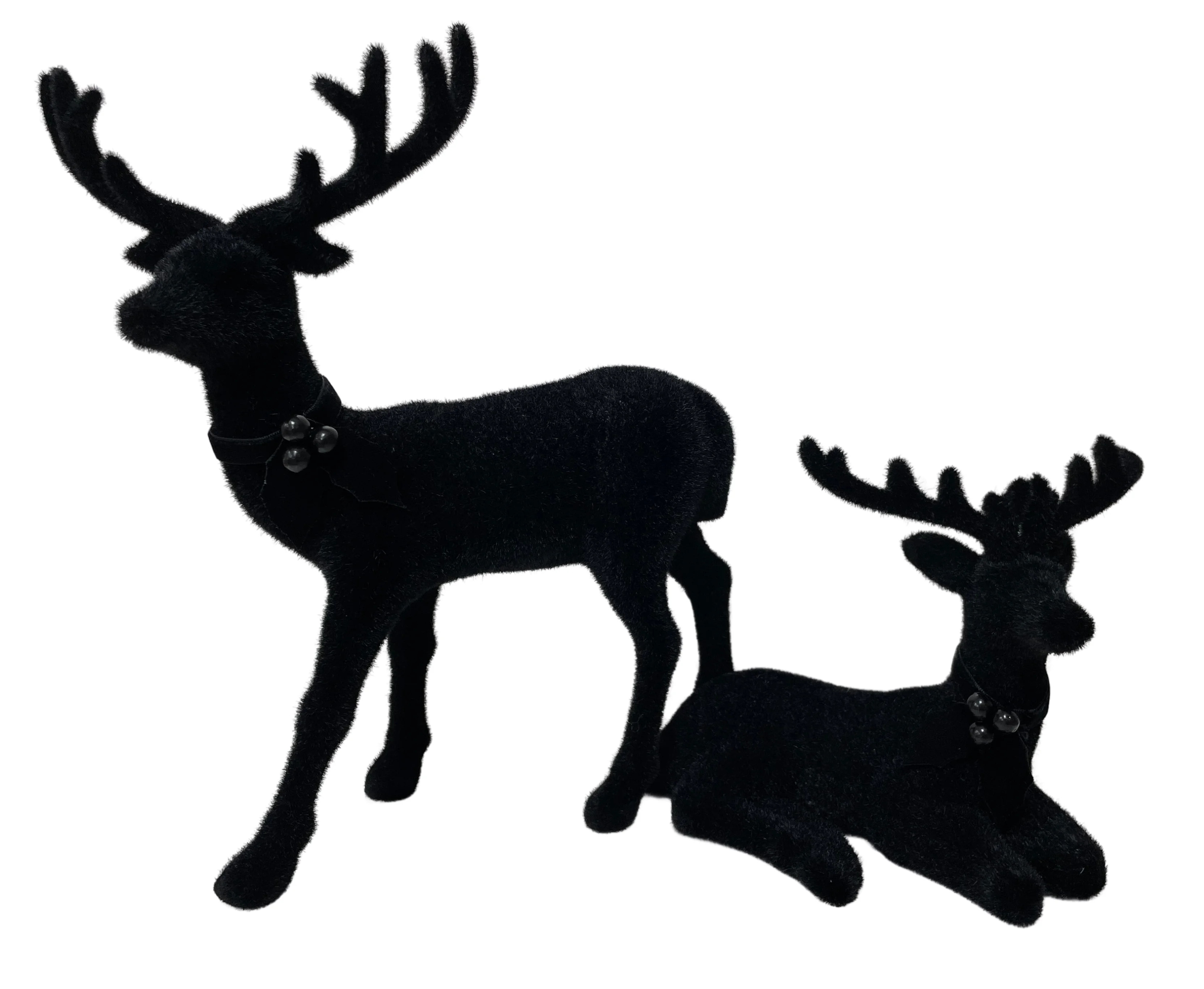 Flocked Deer Christmas Tabletop Decorations, Black, 12", 2 Pack, by Holiday Time | Walmart (US)