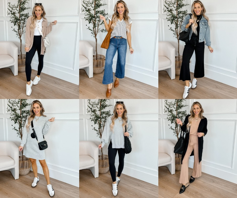 Amazon everyday casual outfits! // I’m 5’2 for reference and wear a small in tops, xs in leggings, and wearing a 4 in jeans (they fit like a small) Shoes run tts! 

 #LTKSeasonal #LTKStyleTip