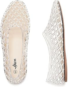HEVA Women's Jelly Mesh Flats Breathable Clear Hollow Shoes Summer Beach Jellies Ballet Sandals | Amazon (US)