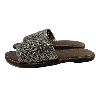 Sam Edelman GENOVIA Gold Woven Leather Slide on Women Sandals Size 7.5 M. | eBay US