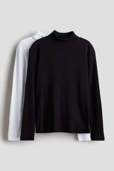 H & M - 2-pack Cotton Turtleneck Shirts - Black | H&M (US + CA)