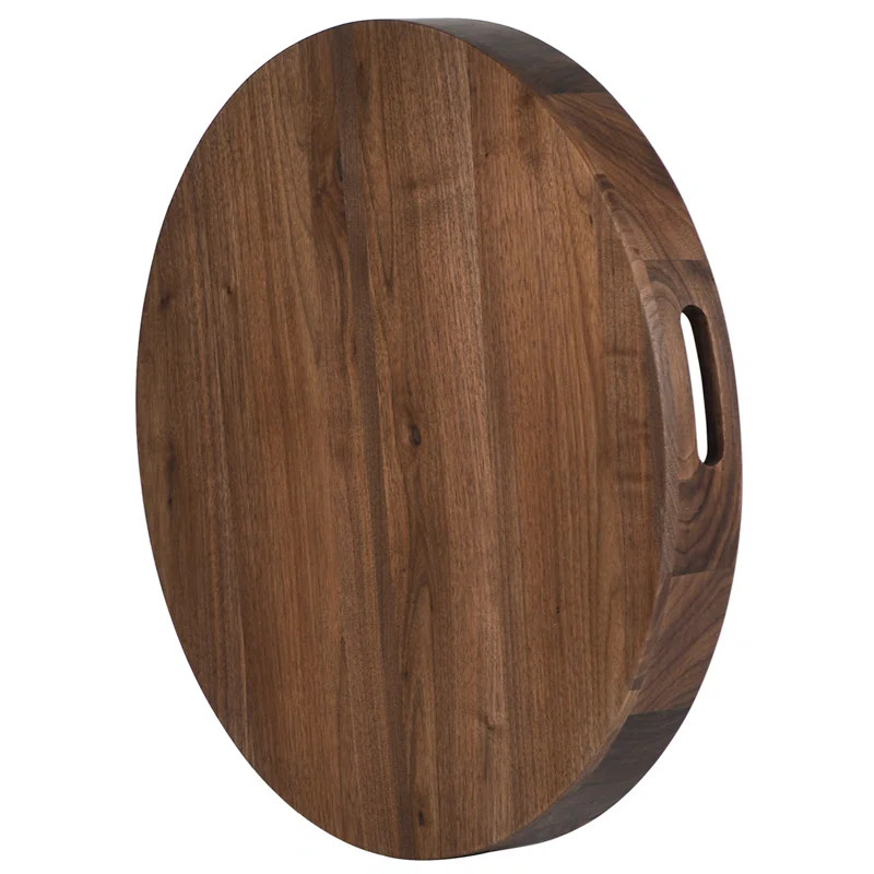 Arooj Round Black Walnut Solid Wood Serving Tray Ottoman Tray | Wayfair North America
