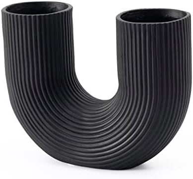 AMOIENSIS Black Vases Home Decor - U Shaped Ribbed Textured Flowers Vase - Minimalist Black Decor... | Amazon (CA)