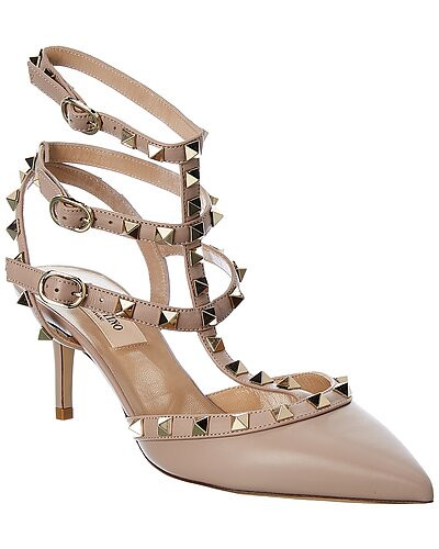 Valentino Rockstud Caged 65 Leather Ankle Strap Pump | Gilt