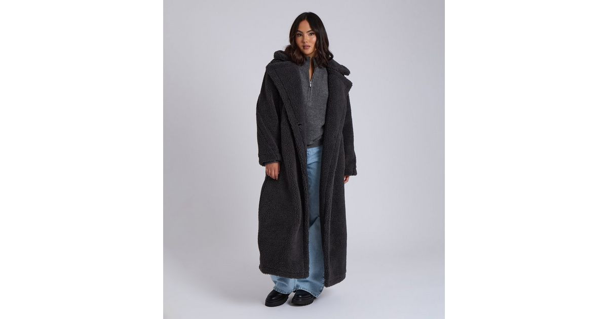 Urban Bliss Grey Borg Longline Coat | New Look | New Look (UK)