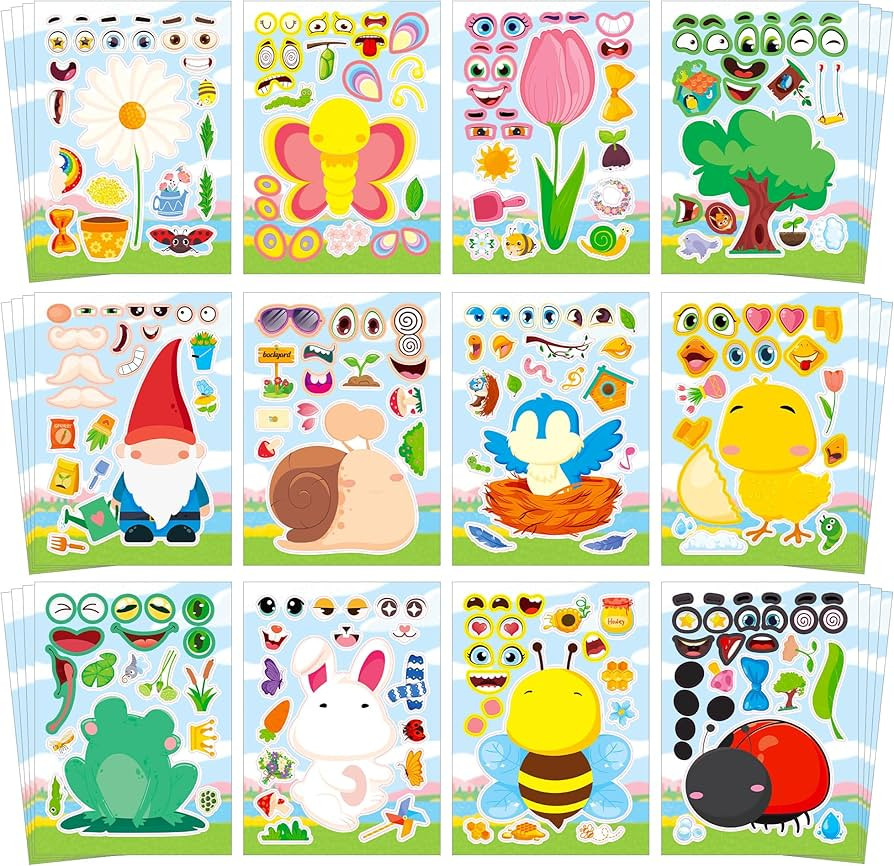 Aowplc Spring Make-a-Face Stickers for Kids 48 Sheets Mix 'n Match Cute Spring Crafts & Party Fav... | Amazon (US)