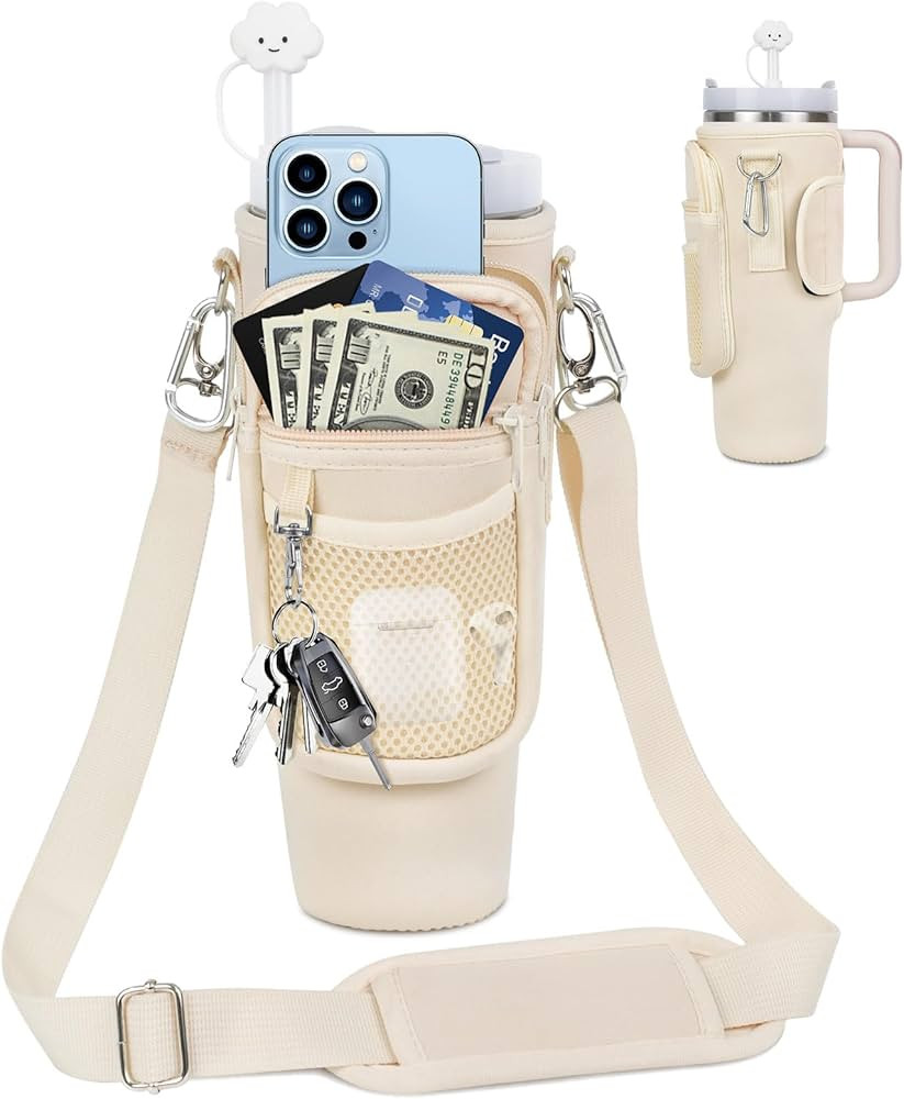 Water Bottle Carrier Bag with Phone Pocket for Stanley 40oz Tumbler & Adjustable Strap, Water Bot... | Amazon (US)