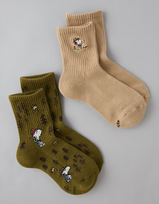 AE Snoopy Campfire Cropped Crew Socks 2-Pack | American Eagle Outfitters (US & CA)