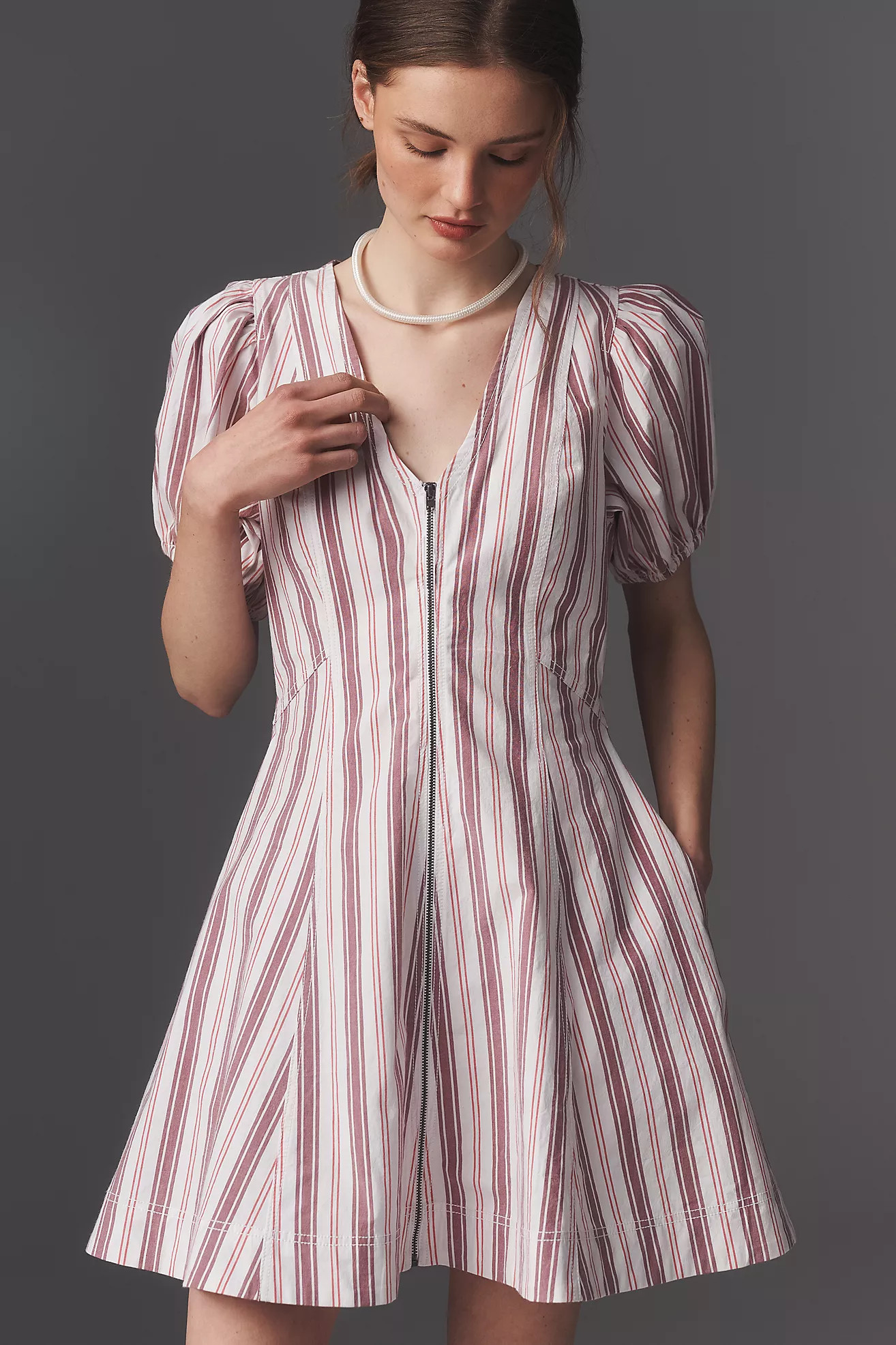 The Calder Puff-Sleeve Poplin Mini Dress by Pilcro | Anthropologie (US)