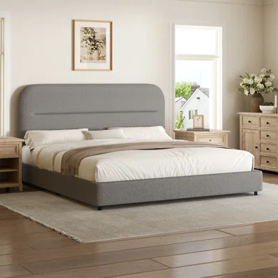 Manfred Boucle Upholstered Cloud Bed Frame with Rounded Corners Headboard, Soft Platform Bed Frame with Thickened Footboard | Wayfair North America