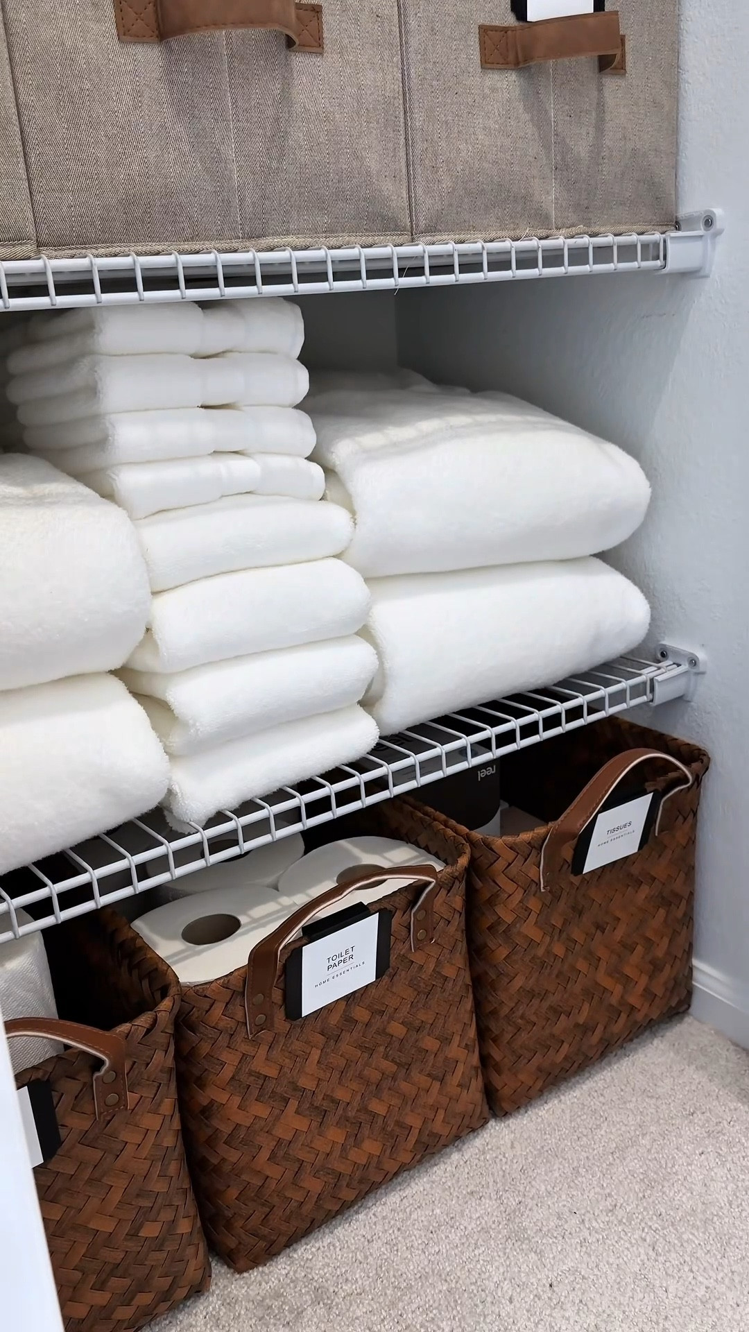 Linen closet organization refresh 🤍 finally turned this into a functional space! Sharing my favorite Amazon finds to maximize a small closet. 

Perfect for small homes, busy moms, and anyone wanting a clean, aesthetic linen closet ✨

#linencloset #linenclosetorganization #homeorganization #organizedhome #closetorganization #smallspacestorage #organizationideas #homeorganizationideas #bathroomstorage #tidyhome #ltkhome #ltkfinds