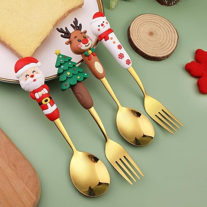 JoyFierce Premium Soup spoon, dessert spoon, steak Fork, Pasta fork Christmas Limited round spoon... | Amazon (US)