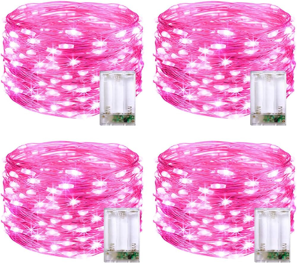 JMEXSUSS 4 Pack 50 LED Fairy Lights Battery Operated 16.1ft Pink Fairy Lights Indoor Outdoor Wate... | Amazon (US)