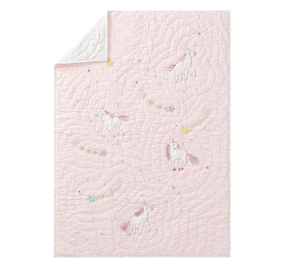 Rainbow Unicorn Toddler Quilt, Pink Multi | Pottery Barn Kids