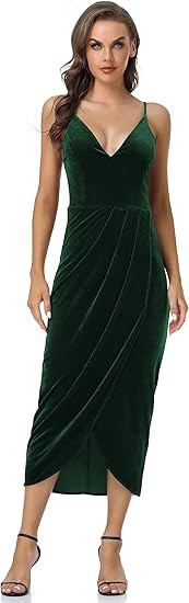 Capuffy Women's Sexy V Neck Slit Velvet Cocktail Party Dresses Spaghetti Straps Velvet Wedding Gu... | Amazon (US)
