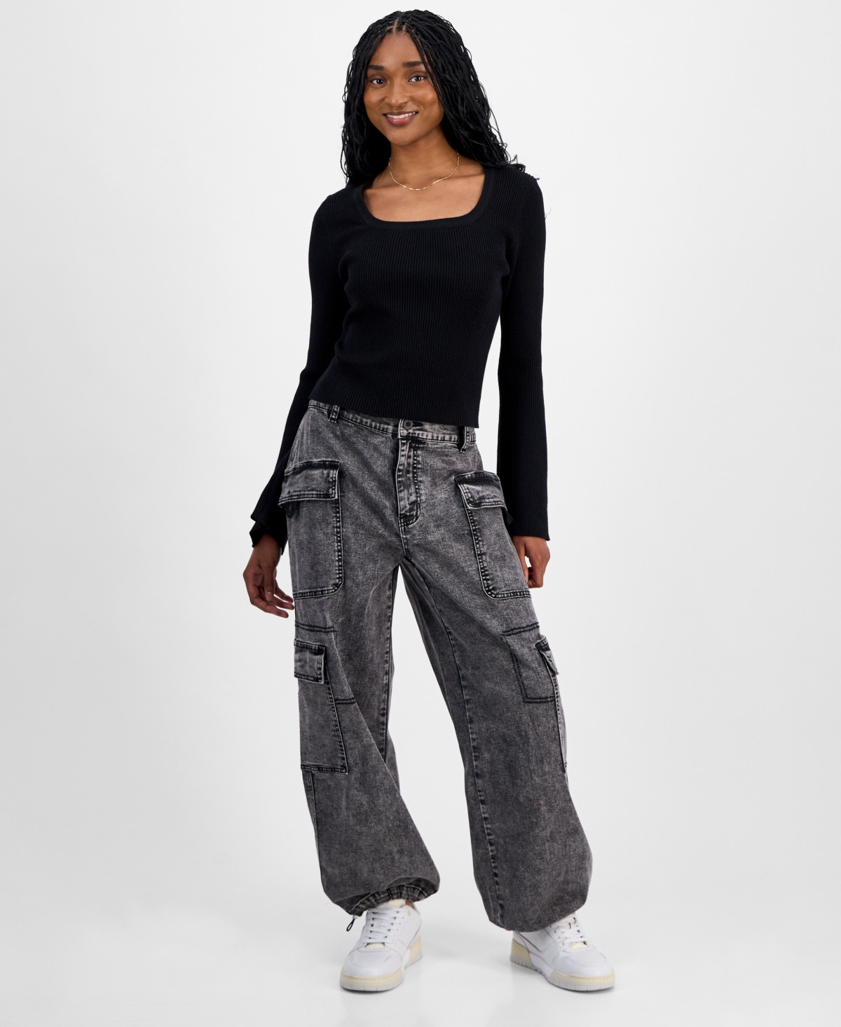 Madden Girl Juniors' Cargo Jogger Jeans - Black Acid | Macy's