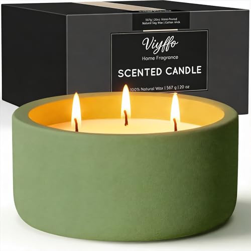 Viyffo Large Citronella Candles Outdoor, 3 Wick 20oz Citronella Candle Indoor, Non Toxic Soy Scented Candle, Green Ceramic Jar for Patio, Deck, Garden, Backyard & Camping, Home Fragrance, Décor & Gift | Amazon (US)
