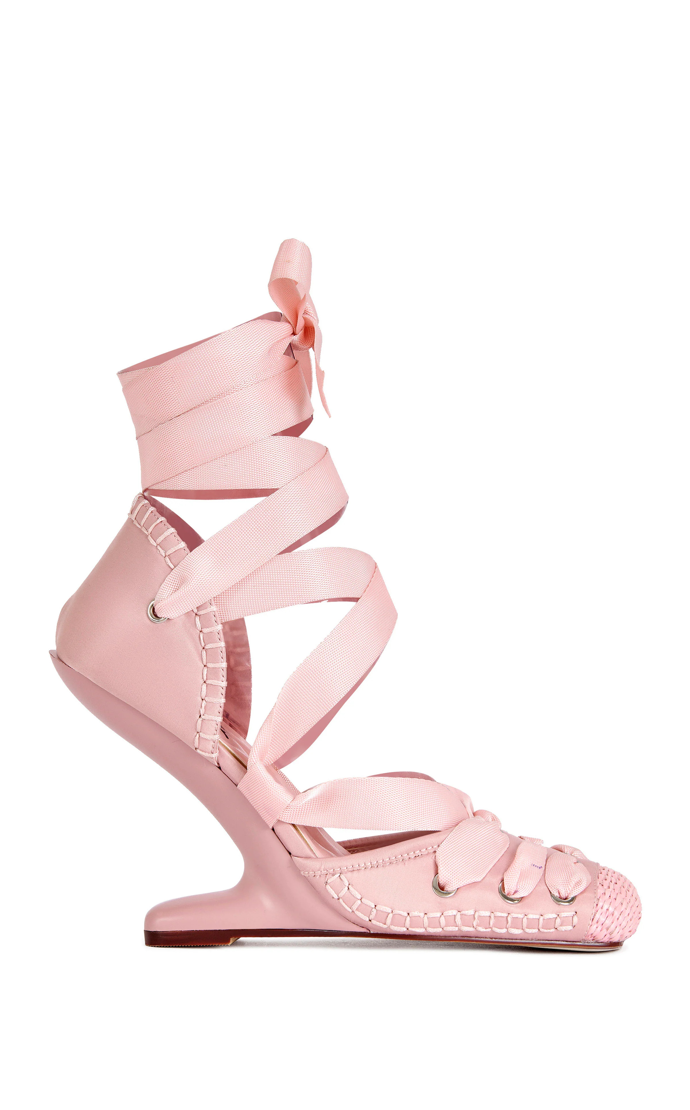 TENDU-PINK BALLERINA WRAP-AROUND WEDGE PUMP | Azalea Wang