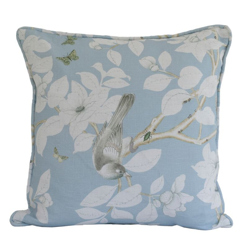 Ariel Okin x Dawn Wolfe Chinoiserie 20x20 Pillow, Pale Blue Linen | One Kings Lane