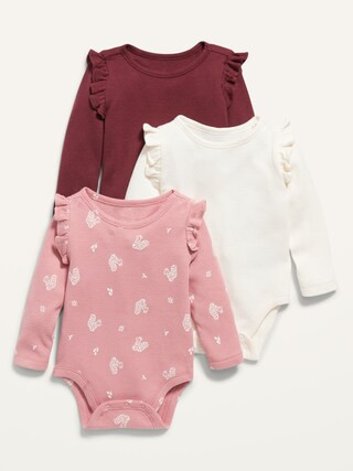 Ruffle-Trim Long-Sleeve Thermal-Knit Bodysuit 3-Pack for Baby | Old Navy (US)