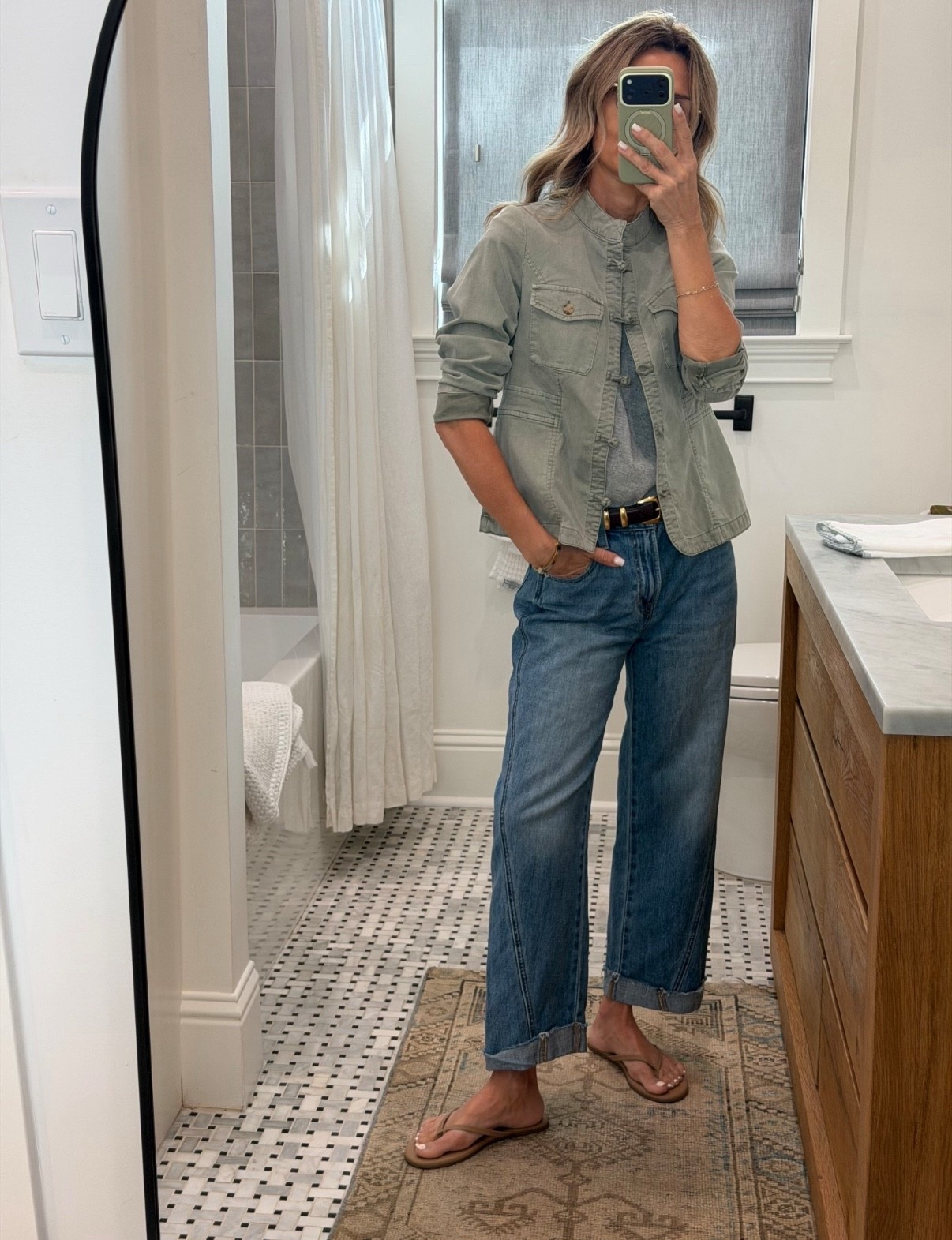 OOTD, I’m 5’6’’.
-Pistola pre-cuffed pant size down one size for true fit, 2 for tighter fit. DISCOUNT CODE TAMMY15
-Jenni Kayne vintage deep pocket top size XS
-J Jill green jacket size XS
-Tkees flip flops
-Aritzia legendary belt

#LTKgrwm #LTKOver40 #LTKootd