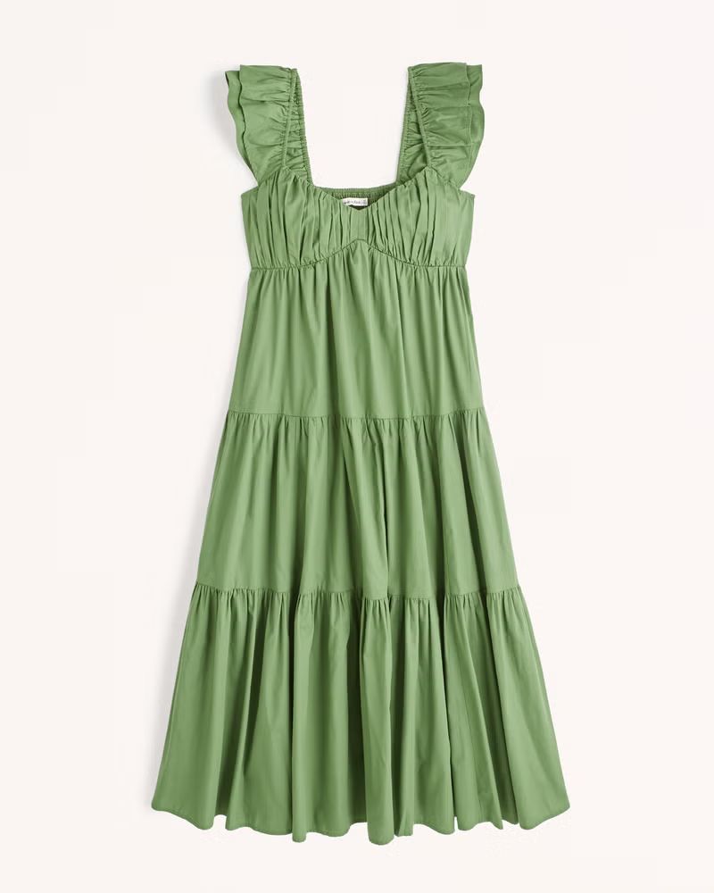 Abercrombie & Fitch Women's Ruched Flutter Sleeve Maxi Dress in Green - Size XL | Abercrombie & Fitch (US)