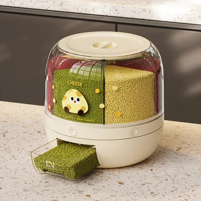 20 Lbs Rotating Rice Dispenser with 6 Compartments and Decorative Print, Moisture-Proof One-Touch Storage Container for Rice, Beans & Pet Food | Wayfair North America