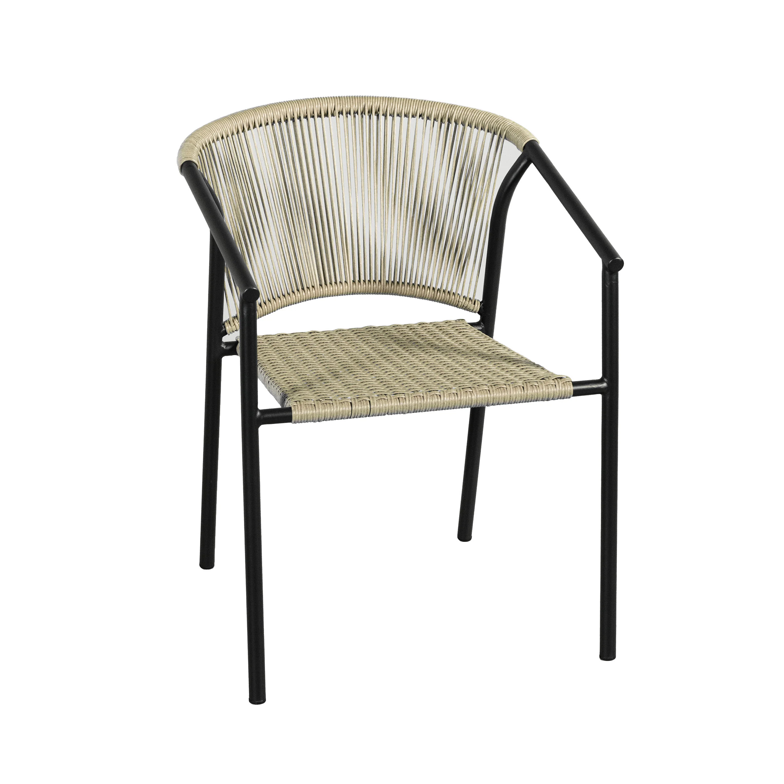 Style Selections Pelham Bay Wicker Stackable Matte black Steel Frame Stationary Dining Chair with... | Lowe's