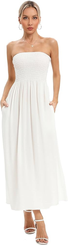 Aigeman Women Strapless Tube Maxi Dress Sleeveless Summer Boho Beach Dress Off Shoulder Flowy Swi... | Amazon (US)