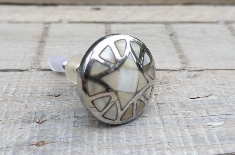 Dresser Knob, Drawer Pull, Unique Cabinet Knob, Mother of Pearl Shell Inlay With Silver Accent - ... | Etsy (US)